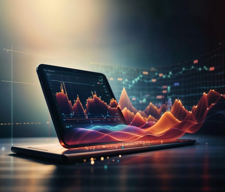 Laptop mit interaktivem Tableau-Dashboard und Datenvisualisierungen in Form von Diagrammen und Kurven – Symbol für Business-Intelligence-Lösungen, Ad-hoc-Analysen und Live-Datenanbindung im DACH-Raum.